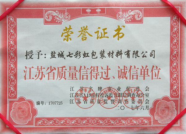 江蘇省質(zhì)量信得過、誠(chéng)信單位